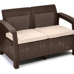 Диван пластиковый Корфу (Corfu love seat) коричневый - серо-бежевый* в Кургане - kurgan.mebel24.online | фото