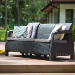 Диван пластиковый Корфу Макс (Corfu love seat max) графит в Кургане - kurgan.mebel24.online | фото 3