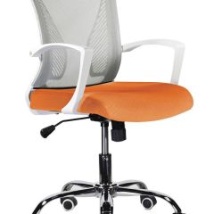 Кресло BRABIX "Wings MG-306", пластик белый, хром, сетка, серое/оранжевое, 532011 в Кургане - kurgan.mebel24.online | фото
