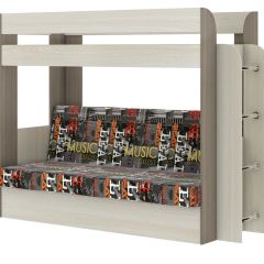 Кровать 2-х ярусная с диваном Карамель 75 (Музыка) Ясень шимо светлый/темный в Кургане - kurgan.mebel24.online | фото