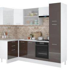 Кухонный гарнитур Люкс угловой 1200*2450 Белый глянец/Шоколад глянец (модульный) Горизонт в Кургане - kurgan.mebel24.online | фото