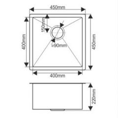 Мойка 4545 MELANA ProfLine 1,2/220 САТИН ЗОЛОТО  врезная квадратная D4545HG в Кургане - kurgan.mebel24.online | фото 4