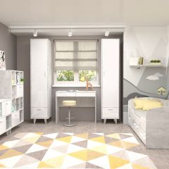 Стол Эго Ст-1 2-ящика Бетон светлый/Белый глянец в Кургане - kurgan.mebel24.online | фото 2