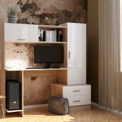 Стол компьютерный ПКС-7 Дуб сонома/Белый глянец в Кургане - kurgan.mebel24.online | фото