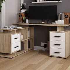 Стол компьютерный угловой СКМУ-3 Белый/Дуб сонома в Кургане - kurgan.mebel24.online | фото