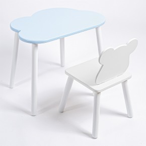 Комплект детский стол ОБЛАЧКО и стул МИШКА ROLTI Baby (голубая столешница/белое сиденье/белые ножки) в Кургане - kurgan.mebel24.online | фото