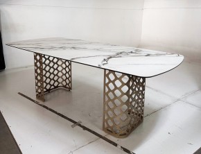 Стол CHIAVARI 220 KL-188 Контрастный мрамор матовый, итальянская керамика / Шампань, ®DISAUR в Кургане - kurgan.mebel24.online | фото 6