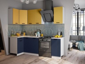 ТЕХНО Кухонный гарнитур угловой 1,8х1,1 м Компоновка №6 (Горчица софт/Ультрамарин софт) в Кургане - kurgan.mebel24.online | фото