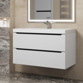 Тумба под раковину Uperwood Tanos 90 см, подвесная, белая/графит в Кургане - kurgan.mebel24.online | фото