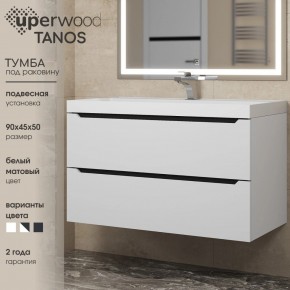 Тумба под раковину Uperwood Tanos 90 см, подвесная, белая/графит в Кургане - kurgan.mebel24.online | фото 3