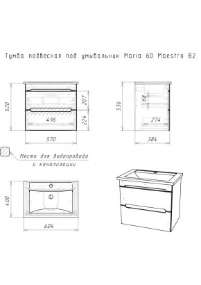 Тумба подвесная под умывальник "Maria 60" Maestro В2 Домино (DM3303T) в Кургане - kurgan.mebel24.online | фото 2